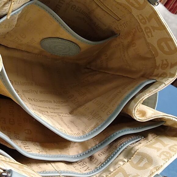 Etienne Aigner Cream Blue And Tan Shoulder Bag with Structured Design - Picture 6 of 11